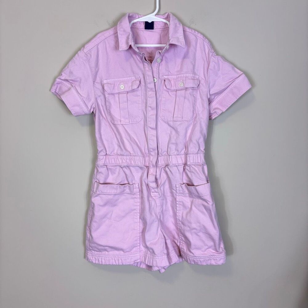 Crewcuts J. Crew Light Pink Collared Short Sleeve‎ Denim Romper Girls 12